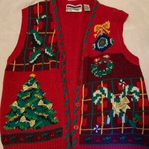 Vintage 90's Christmas Red Sweater Vest  by Jennifer Moore Knitted By Hand